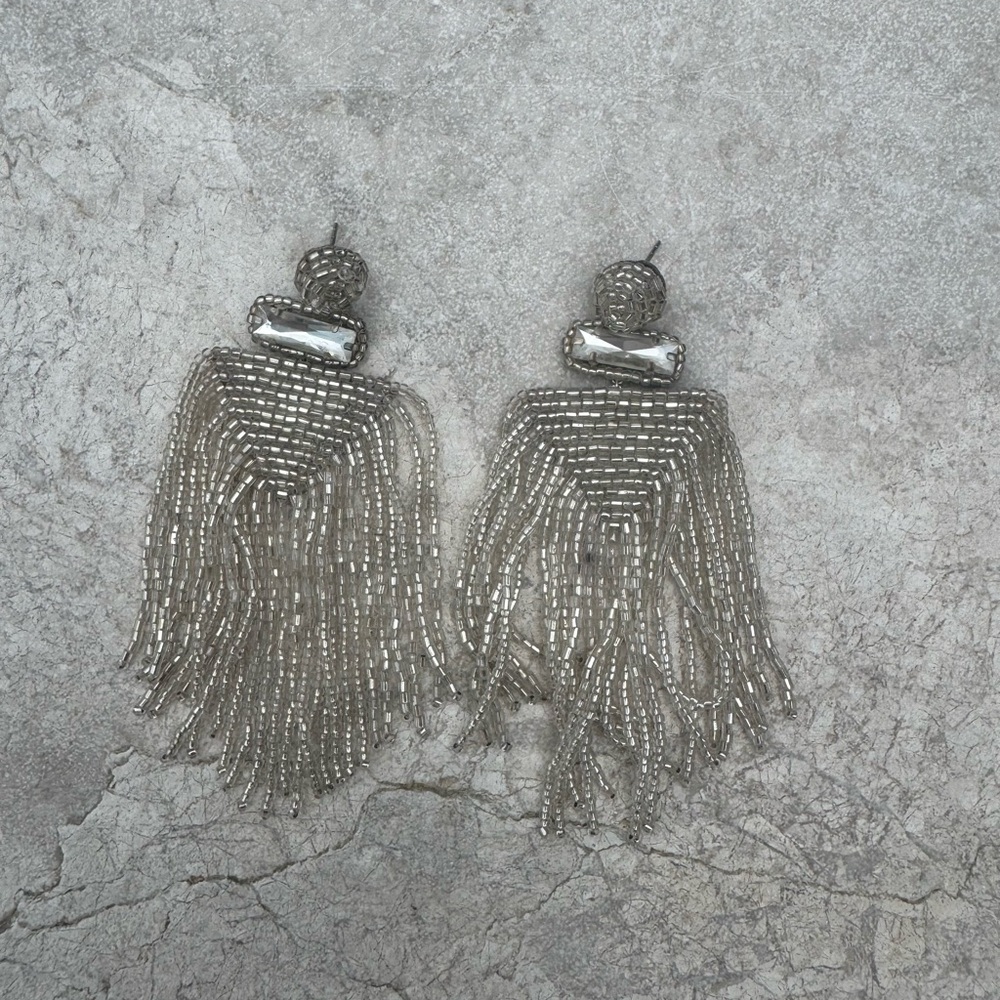 Stunning Silver Beaded Tassel Earrings. If you like Glam, you will LOVE - Picture 9 of 9